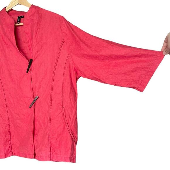 Roni Rabl 100% Linen Relaxed Boxy Jacket Lagenlook Blazer Coral Size M - Picture 5 of 11